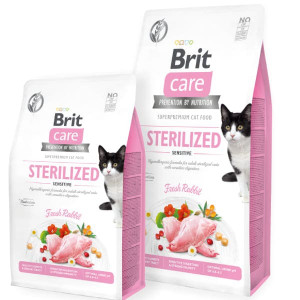 BRIT CARE CAT STERILISED SENSITIVE sausā barība kaķiem Trusis 2kg